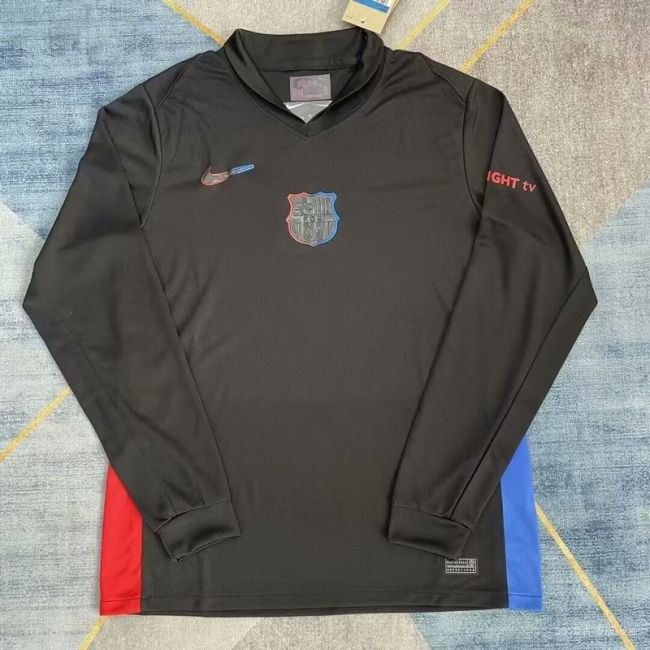 without Sponor Logo Long Sleeve Barca Camisetas de Futbol Fan Version 2024-2025 Barcelona Away Black Soccer Jersey