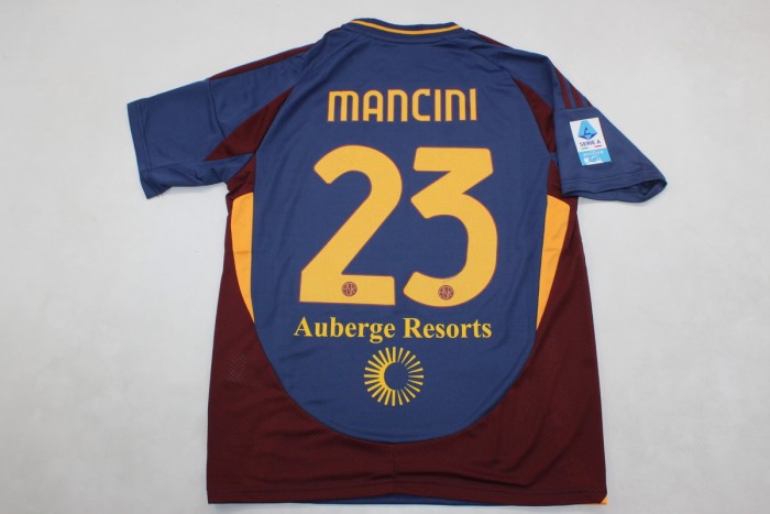 with Serie A Patch Fan Version 2024-2025 As Roma MANCINI 23 Third Away Dark Blue Soccer Jersey Football Shirt