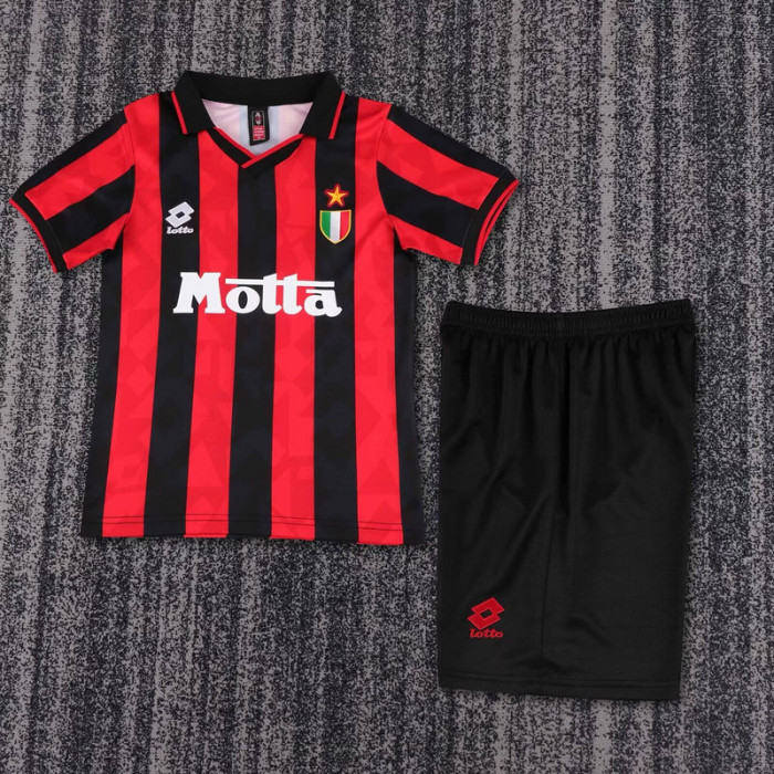 Retro Youth Uniform Kids Kit 1993-1994 AC Milan Home Soccer Jersey Shorts Vintage Child Football Set