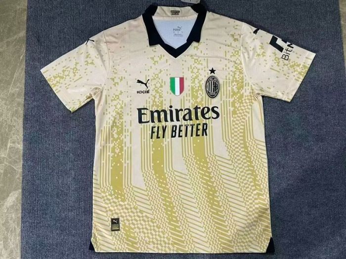 with Scudetto Patch Retro Jersey 2022-2023 AC Milan Koche Yellow Soccer Jersey AC Vintage Football Shirt