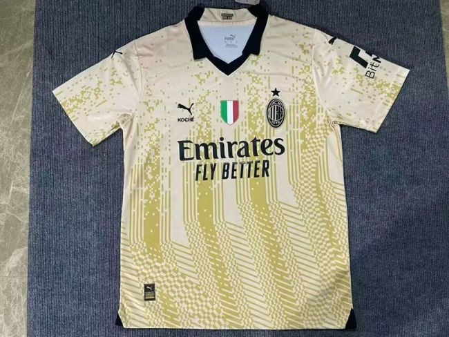 with Scudetto Patch Retro Jersey 2022-2023 AC Milan Koche Yellow Soccer Jersey AC Vintage Football Shirt