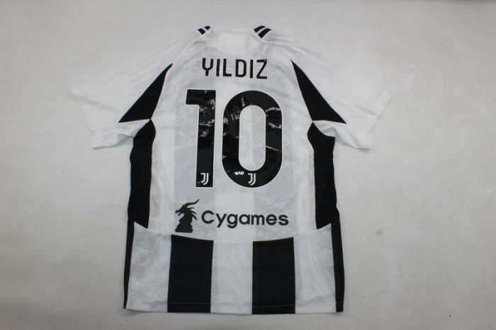 with Sponor Logo+Serie A Patch+Italia Patch Maillot Juve Shirt Fans Version 2024-2025 Juventus YILDIZ 10 Home Soccer Jersey Football Shirt