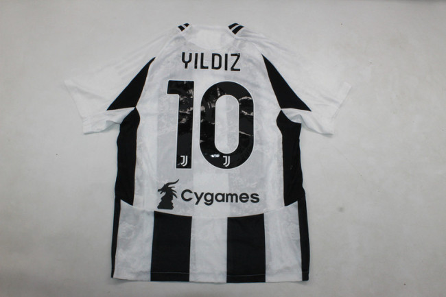 with Sponor Logo+Serie A Patch+Italia Patch Maillot Juve Shirt Fans Version 2024-2025 Juventus YILDIZ 10 Home Soccer Jersey Football Shirt