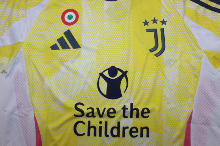 with Sponor Logo+Italia Patch Maillot Juve Shirt Fan Version 2024-2025 Juventus Away Yellow Soccer Jersey Football Shirt