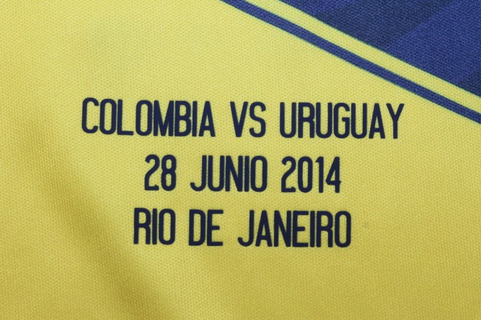 with Front Lettering+World Cup Patch Retro Jersey 2014 Colombia Home Soccer Jersey Vintage Columbia Football Shirt