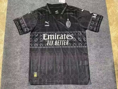 Fan Version 2023-2024 AC Milan Pleasures Black Soccer Jersey AC Football Shirt