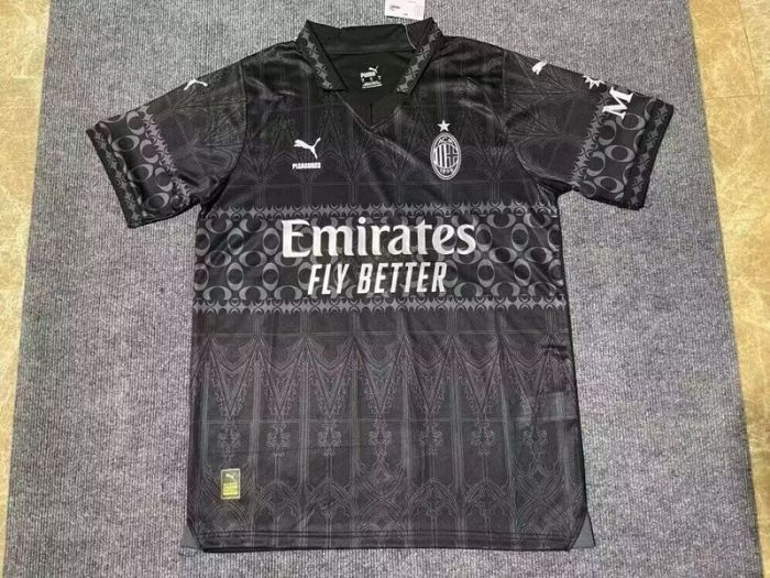 Fan Version 2023-2024 AC Milan Pleasures Black Soccer Jersey AC Football Shirt