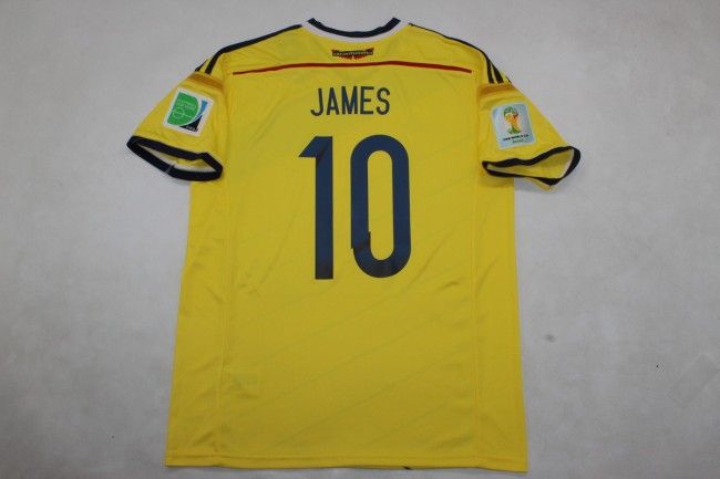 with Front Lettering+World Cup Patch Retro Jersey 2014 Colombia Home Soccer Jersey Vintage Columbia Football Shirt