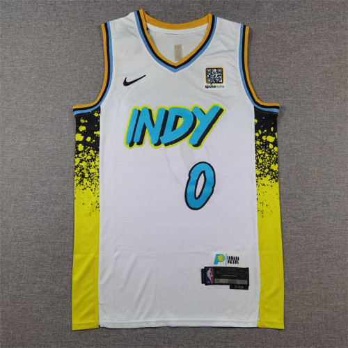 2025 City Version Indiana Pacers 0 HALIBURTON White NBA Shirt Basketball Jersey
