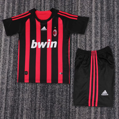 Retro Youth Uniform Kids Kit 2008-2009 AC Milan Home Soccer Jersey Shorts Vintage Child Football Set