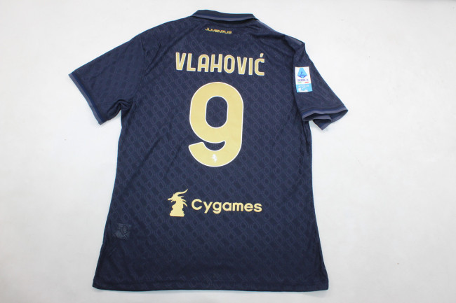 with Sponor Logo+Serie A Patch+Italia Patch Maillot Juve Shirt Fan Version 2024-2025 Juventus VLAHOVIC 9 Third Away Soccer Jersey Football Shirt