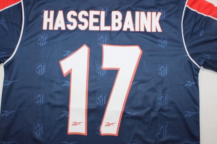 Retro Jersey 1998-1999 Atletico Madrid HASSELBAINK 17 Away Dark Blue Soccer Jersey Vintage Football Shirt
