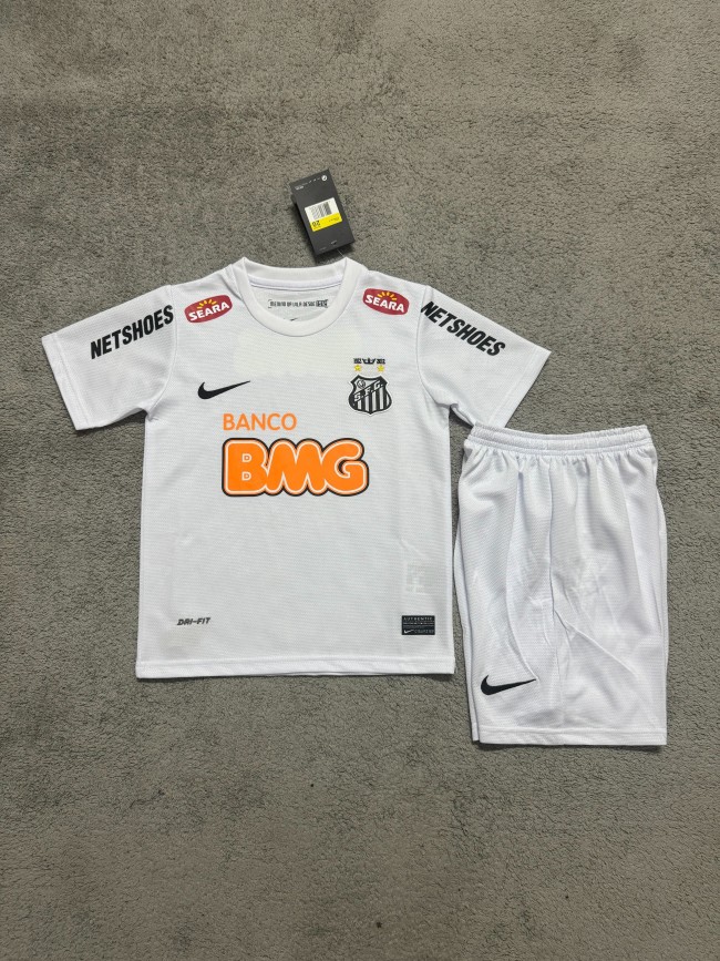 Retro Youth Uniform Kids Kit 2012-2013 Santos Home Soccer Jersey Shorts Vintage Child Football Set