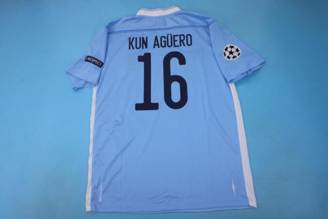 with UCL Patch Retro Jersey 2011-2012 Manchester City Home KUN AGUERO 16 Soccer Jersey Vintage Football Shirt