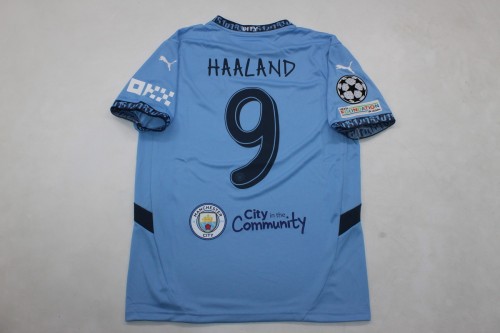 with Golden FIFA+UCL Patch Fan Version Manchester City 2024-2025 HAALAND 9 Home Soccer Jersey Man City Football Shirt