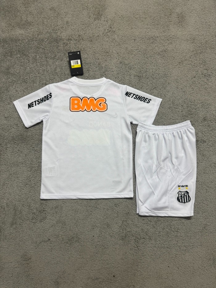 Retro Youth Uniform Kids Kit 2012-2013 Santos Home Soccer Jersey Shorts Vintage Child Football Set