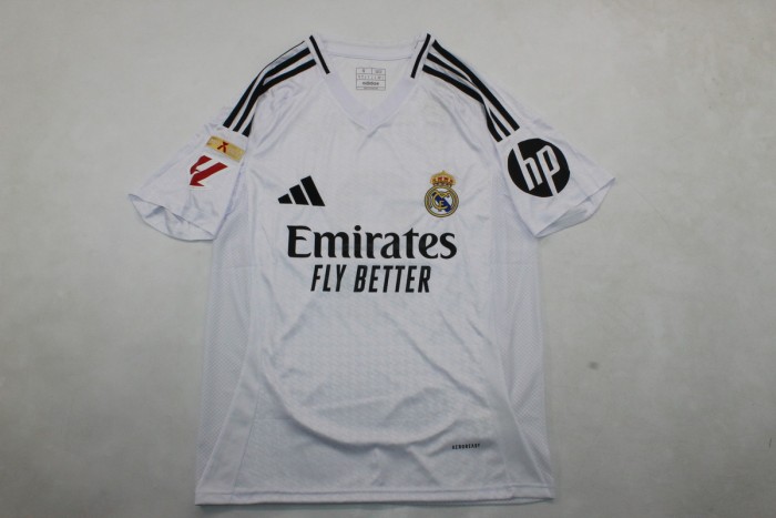 with HP+LALIGA+Liga Champions Patch Fan Version 2024-2025 Real Madrid MBAPPE 9 Home Soccer Jersey Real Football Shirt