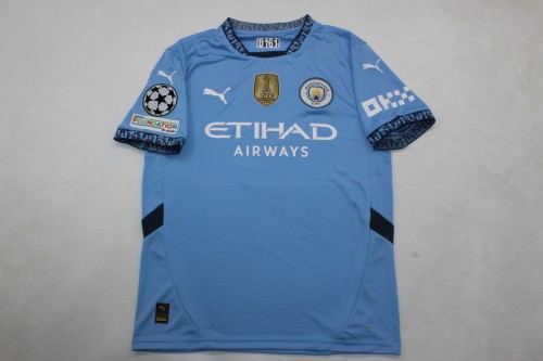 with Golden FIFA+UCL Patch Fan Version Manchester City 2024-2025 HAALAND 9 Home Soccer Jersey Man City Football Shirt
