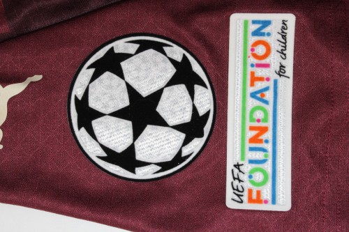 with Front Pathc+UCL Patch Fan Version Manchester City 2024-2025 Third Away Dark Red Soccer Jersey Man City Football Shirt