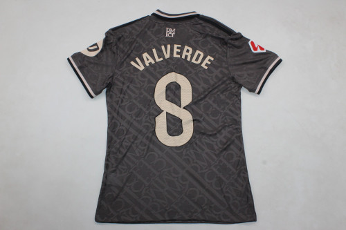 with HP+LALIGA Patch Fan Version 2024-2025 Real Madrid VALVERDE 8 Third Away Black Soccer Jersey Real Football Shirt