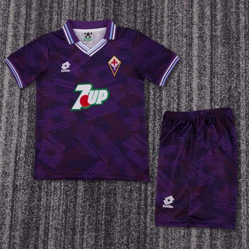 Retro Youth Uniform Kids Kit 1992-1993 Fiorentina Home Soccer Jersey Shorts Vintage Child Football Set