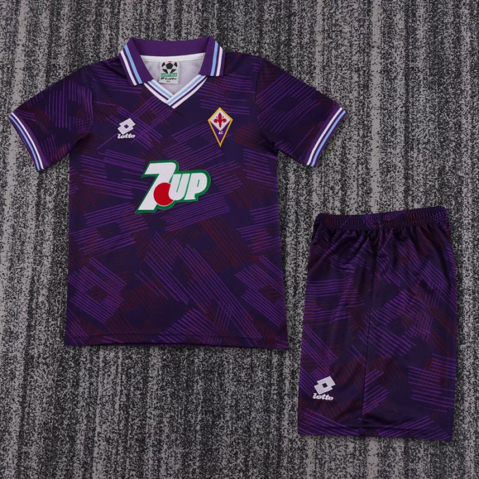 Retro Youth Uniform Kids Kit 1992-1993 Fiorentina Home Soccer Jersey Shorts Vintage Child Football Set