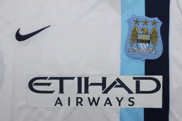 with EPL Patch Retro Jersey Man City Shirt 2013-2014 Manchester City Away White Vintage Soccer Jersey