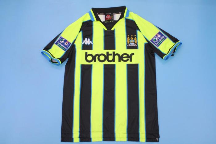 with Patch Retro Jersey 1998-1999 Manchester City 11 Away Soccer Jersey Vintage Football Shirt