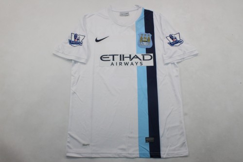 with EPL Patch Retro Jersey Man City Shirt 2013-2014 Manchester City Away White Vintage Soccer Jersey