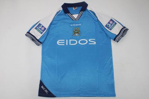 with Patch Retro Jersey 1999-2001 Manchester City Home Blue Soccer Jersey Vintage Football Shirt