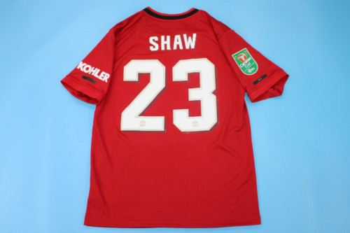 with Carabao Cup EFL Patch Retro Jersey 2019-2020 Manchester United SHAW 23 Home Soccer Jersey Vintage Football Shirt