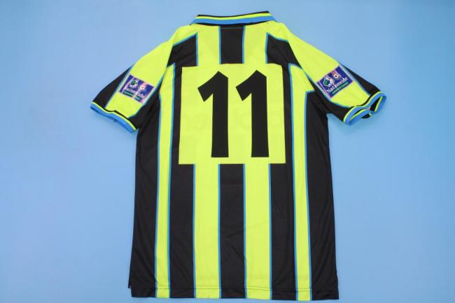 with Patch Retro Jersey 1998-1999 Manchester City 11 Away Soccer Jersey Vintage Football Shirt