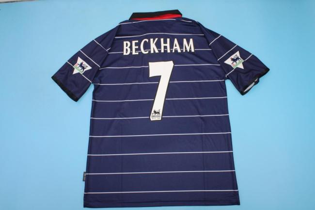 with EPL Patch Retro Jersey 1999-2000 Manchester United BECKHAM 9 Away Dark Blue Soccer Jersey Vintage Football Shirt