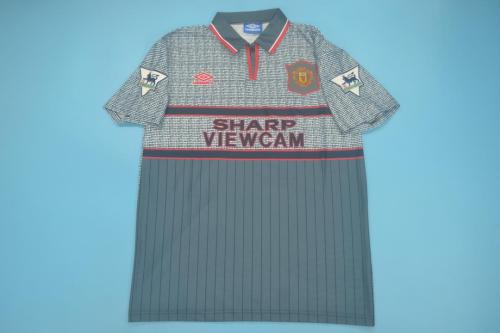 with EPL Patch Retro Jersey 1995-1996 Manchester United Third Soccer Jersey Vintage Football Shirt
