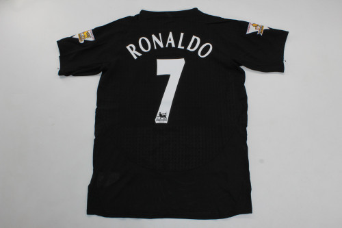 with EPL Patch Retro Jersey 2003-2004 Manchester United Ronaldo 7 Away Black Soccer Jersey Man U Vintage Football Shirt