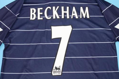 with EPL Patch Retro Jersey 1999-2000 Manchester United BECKHAM 9 Away Dark Blue Soccer Jersey Vintage Football Shirt