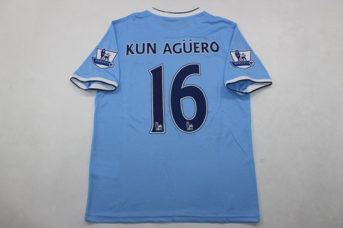 with EPL Patch Retro Jersey 2013-2014 Manchester City KUN AGUERO 16 Home Soccer Jersey Vintage Man City Football Shirt