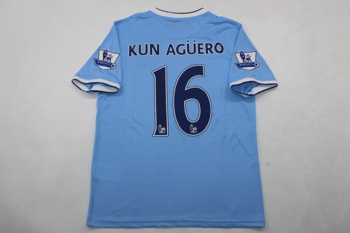 with EPL Patch Retro Jersey 2013-2014 Manchester City KUN AGUERO 16 Home Soccer Jersey Vintage Man City Football Shirt