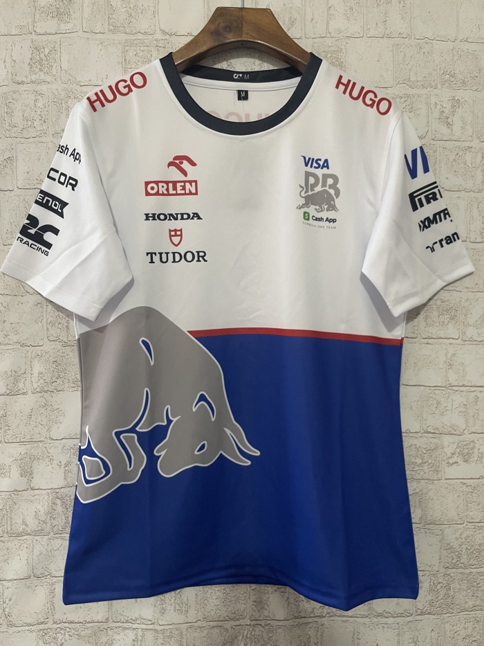 Round Neck F1 Red Bulls White/Blue Racing Jersey