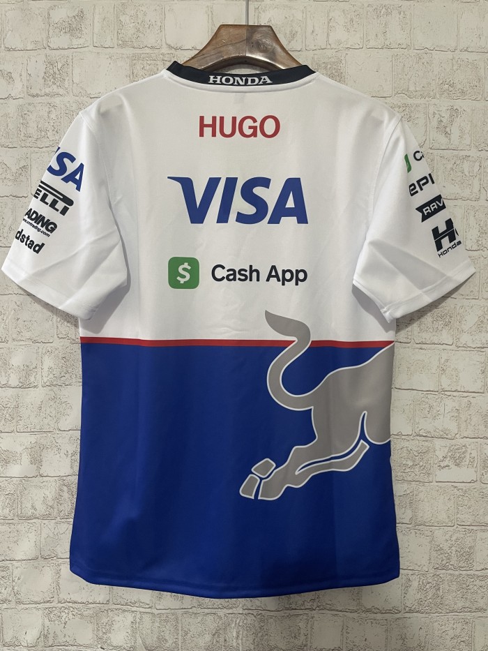 Round Neck F1 Red Bulls White/Blue Racing Jersey