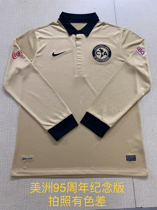 Long Sleeve 2024-2025 Club America Aguilas 95th Anniversary Gold Soccer Jersey Football Shirt