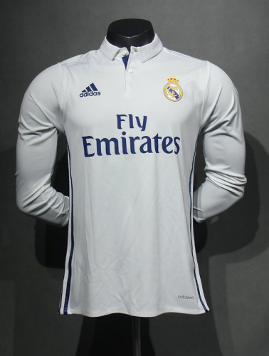 Player Version Retro Jersey Long Sleeve 2016-2017 Real Madrid Home Soccer Jersey Vintage Football Shirt