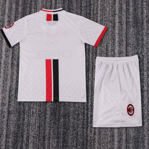 with Scudetto Patch Retro Youth Uniform Kids Kit 1996-1997 AC Milan Away White Soccer Jersey Shorts Vintage Child Football Set