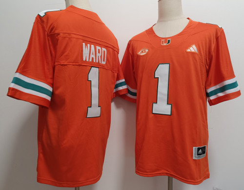 2024 Miami Hurricanes 1 Cam Ward Orange NFL Jersey