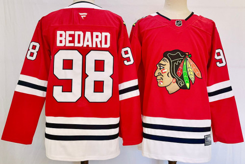 2024 Men's Chicago Blackhawks BEDARD 98 Red NHL Kids Hockey Jersey