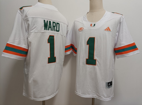 2024 Miami Hurricanes 1 Cam Ward White NFL Jersey