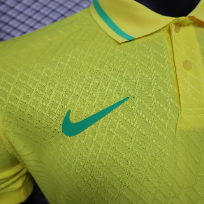 Player Version 2025 Brazil Yellow Soccer Jersey Brasil Football Shirt