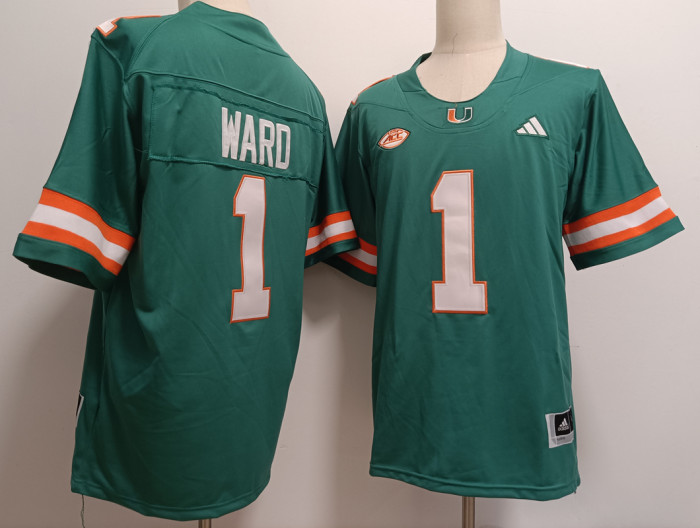 2024 Miami Hurricanes 1 Cam Ward Green NFL Jersey
