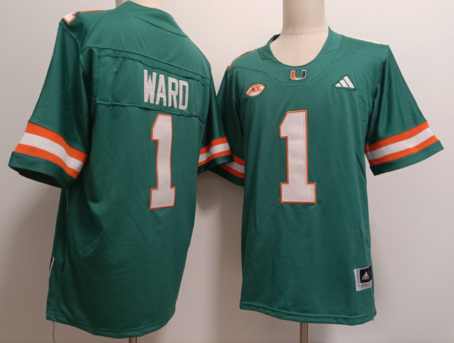 2024 Miami Hurricanes 1 Cam Ward Green NFL Jersey