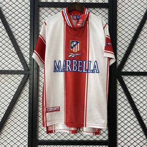 with LFP Patch Retro Jersey 1999-2000 Atletico Madrid Home Soccer Jersey Vintage Football Shirt